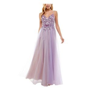 SAY YES TO THE Womens Purple Adjustable Spaghetti Strap Gown Dress Juniors 5